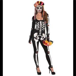 Adult La Muerta Day of the Dead Skeleton Catsuit w/ Headband
